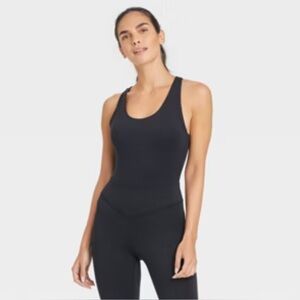 NWT JoyLab Open Cross Back Yoga‎ Built In Bra Gym Active Black Bodysuit